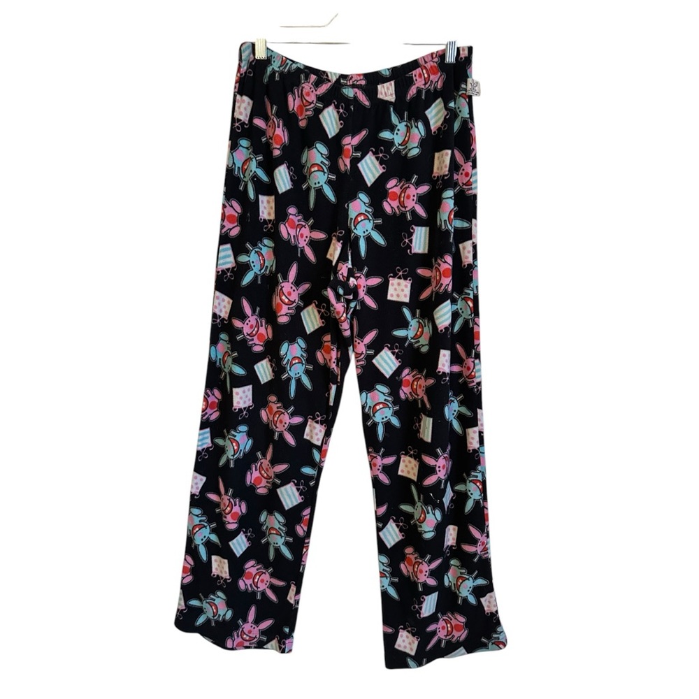 Vintage Y2K Happy Bunny Black Fleece Sleep Pajama Pants Medium